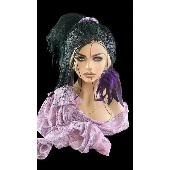 Micro Braids Full Lace Closure Wig in Black Handcrafted, Lightweight. Yassine - Picture 5 of 15